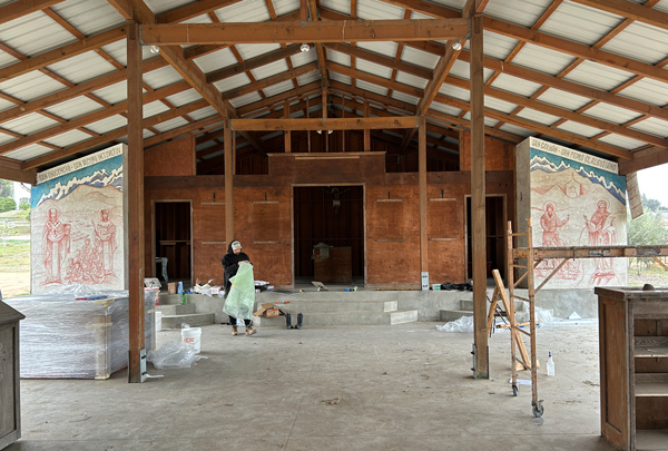 St Innocent St Jacob Netsvetov St Herman St Peter The Aleut mountains giornata sgraffito fresco by iLia Fresco Anossov