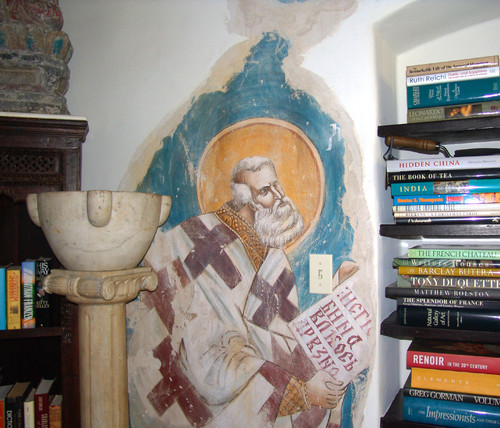 Saint by the Stairs, Byzantine Fresco Installation (detail) - true (buon) fresco, by iLia Fresco (Anossov), Hollywood CA, 2011