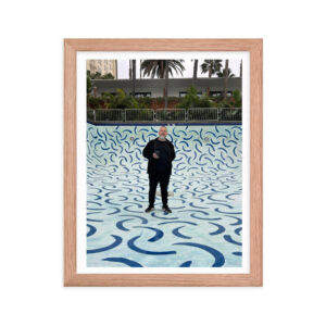iLia Fresco at the bottom of the Hockney Pool 2024, Hollywood Roosevelt Hotel-framed-poster-in-red-oak-11x14