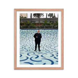 iLia Fresco at the bottom of the Hockney Pool 2024, Hollywood Roosevelt Hotel-framed-poster-in-red-oak-16x20