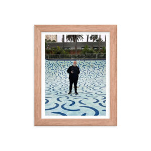 iLia Fresco at the bottom of the Hockney Pool 2024, Hollywood Roosevelt Hotel-framed-poster-in-red-oak-8x10