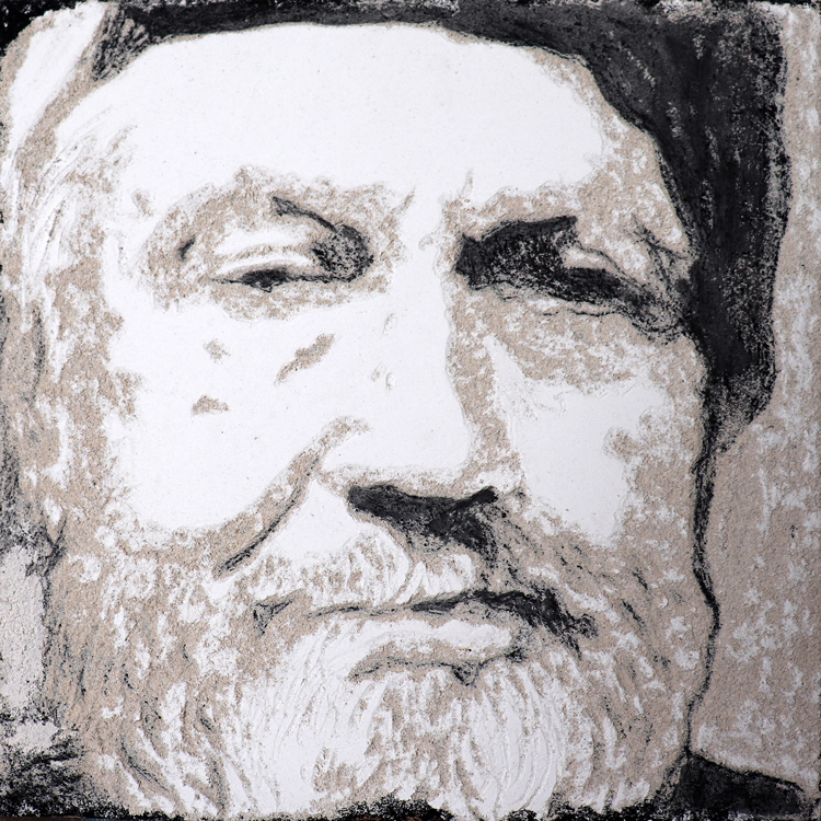iLia Fresco (Anossov) Self Portrait SQ22, sgraffito fresco on ceramic tile, 2022